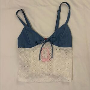 Edikted Denim Blue and White Eyelet Top
